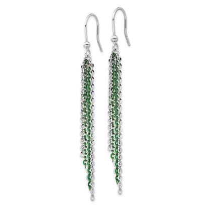 Sterlingsilber Rhodium & Grün Glanz-beschichtet Kette Ohrhänger