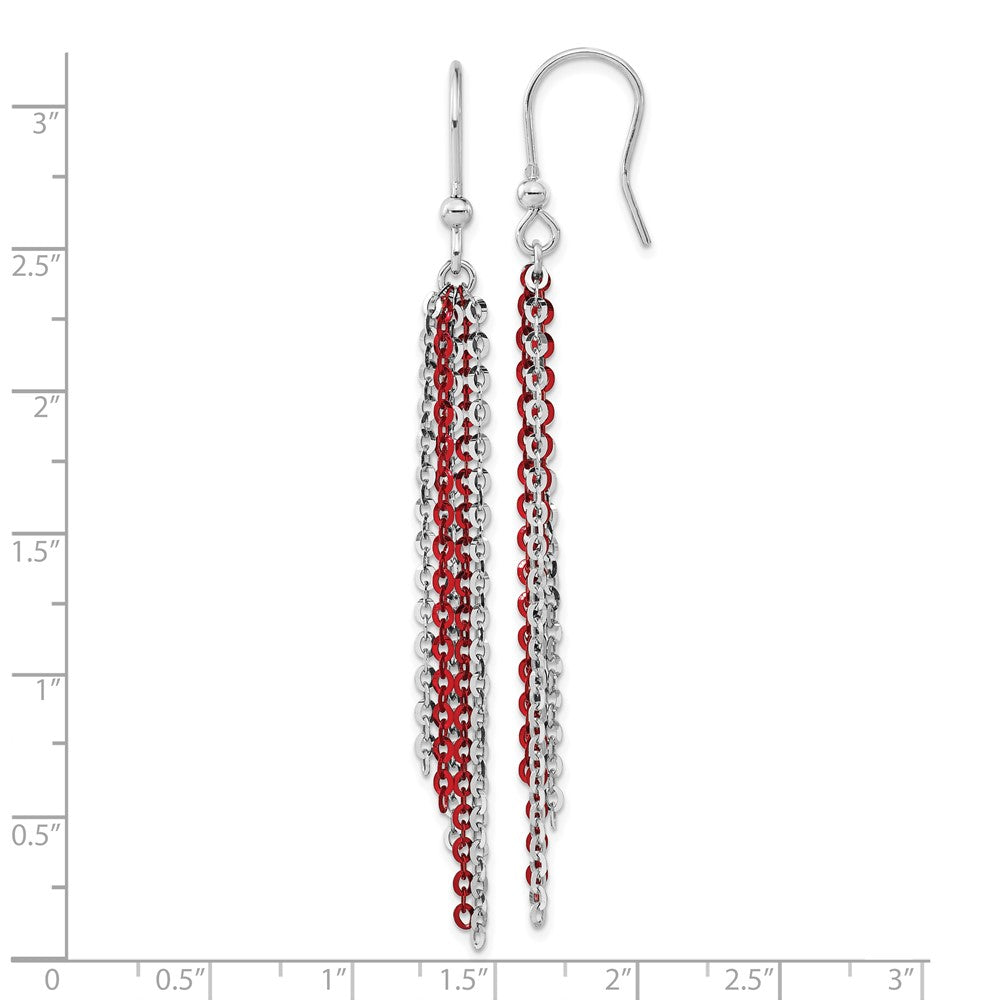 Sterlingsilber Rhodium & Rot Glanz-beschichtet Kette Ohrhänger