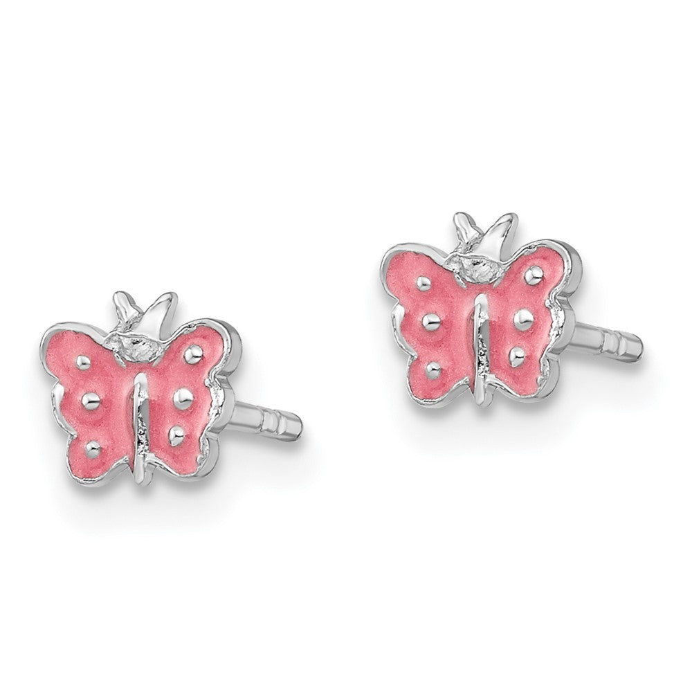 Sterlingsilber Rhodiniert Poliert Rosa Emailliert Schmetterling Kinder Ohrstecker