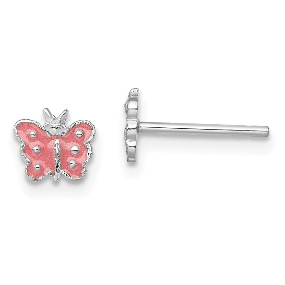 Sterlingsilber Rhodiniert Poliert Rosa Emailliert Schmetterling Kinder Ohrstecker
