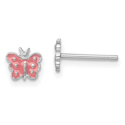Sterlingsilber Rhodiniert Poliert Rosa Emailliert Schmetterling Kinder Ohrstecker