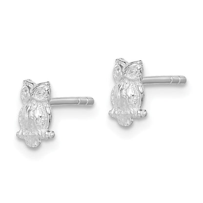 Sterlingsilber Rhodiniert Poliert & Strukturiert Eule Ohrstecker