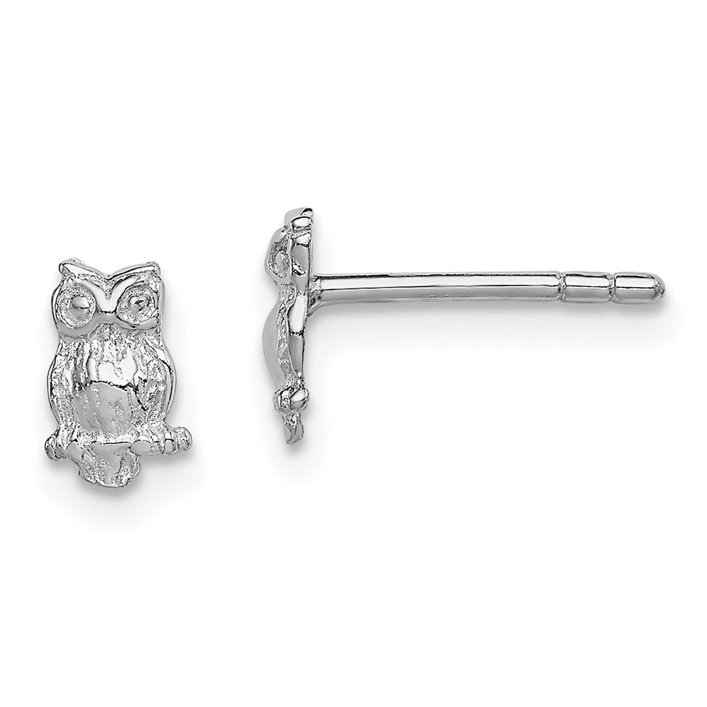 Sterlingsilber Rhodiniert Poliert & Strukturiert Eule Ohrstecker
