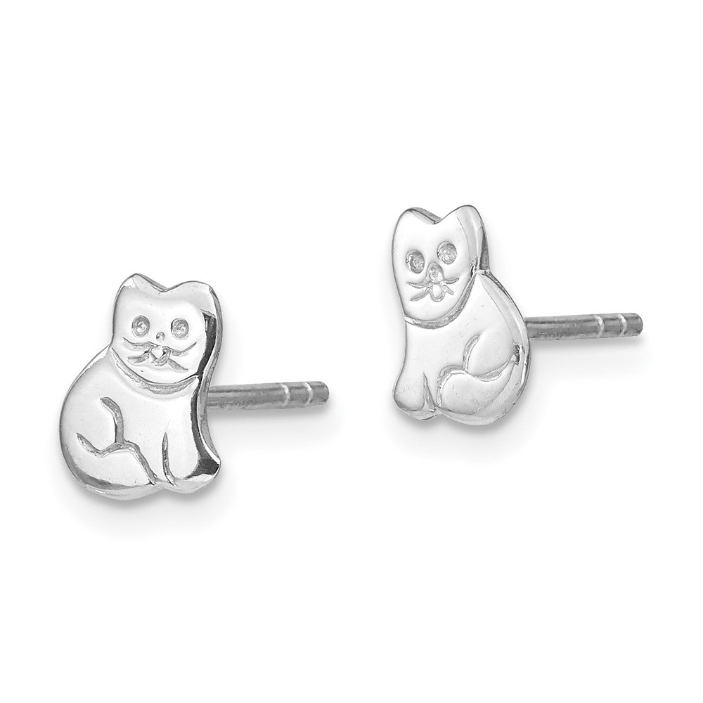 Sterlingsilber Rhodiniert Poliert Katze Kinder Ohrstecker