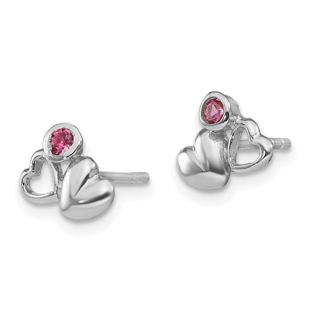 Sterlingsilber Rhodiniert Poliert Rosa Preciosa Kristall Doppelt Herz Kinder Ohrstecker