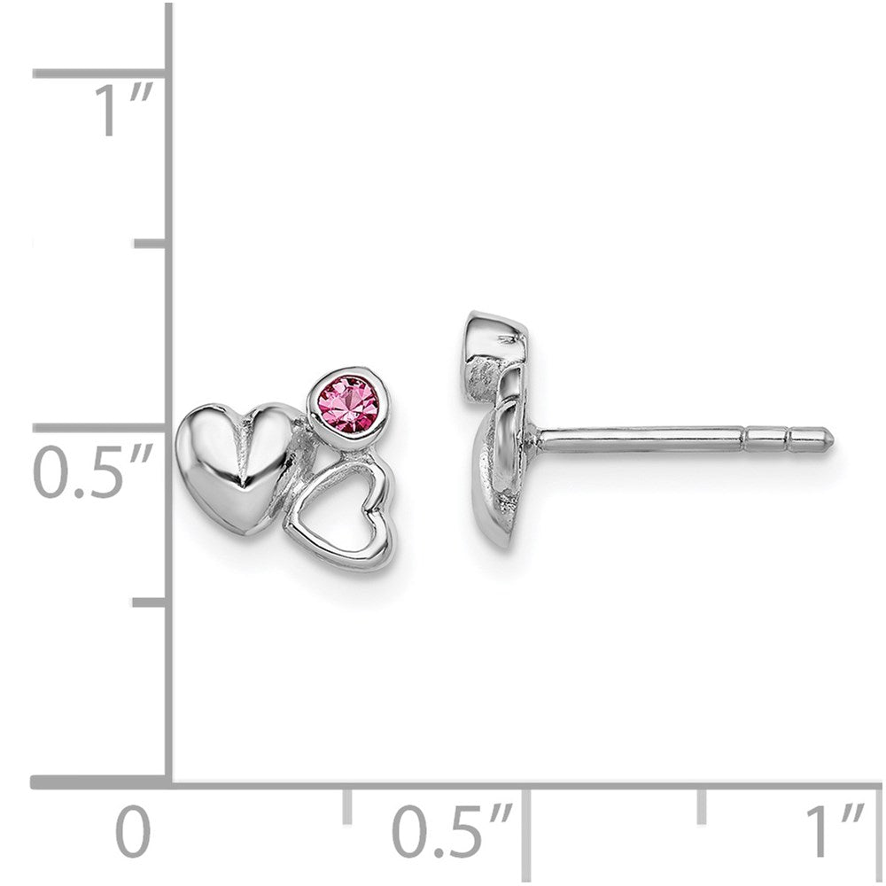 Sterlingsilber Rhodiniert Poliert Rosa Preciosa Kristall Doppelt Herz Kinder Ohrstecker