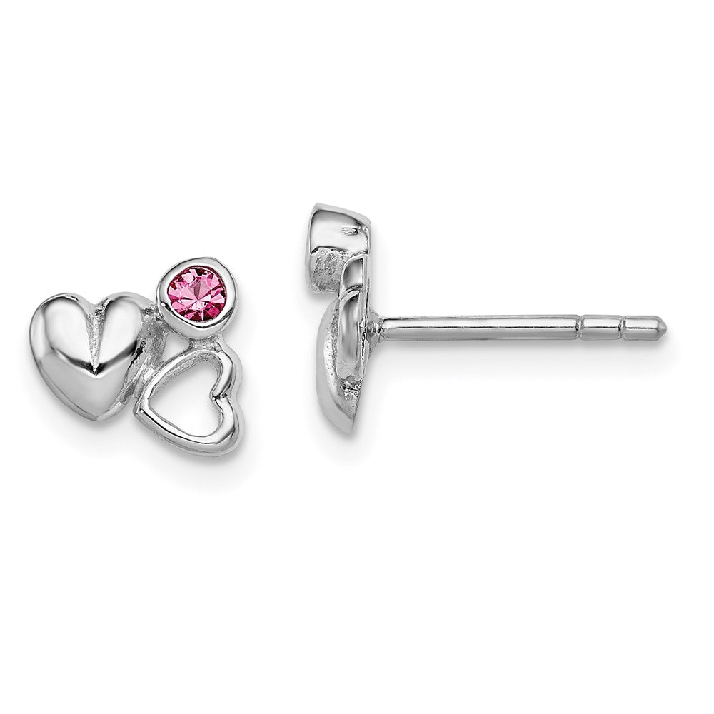 Sterlingsilber Rhodiniert Poliert Rosa Preciosa Kristall Doppelt Herz Kinder Ohrstecker