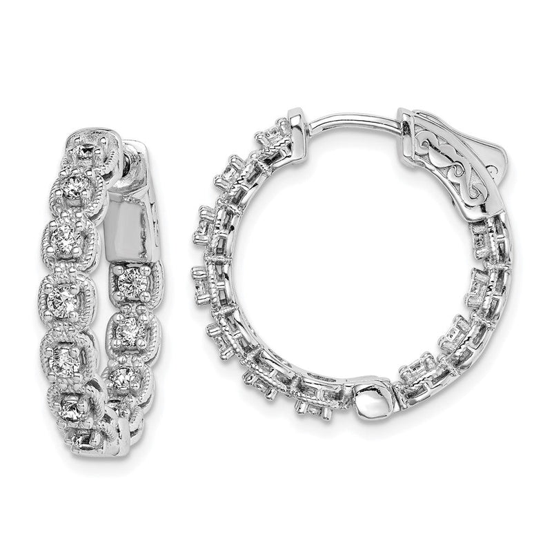 Sterlingsilber Schimmernd Rhodiniert 22 Stein 2.0mm Zirkonia in und Außen Rund Klappbar Creolen