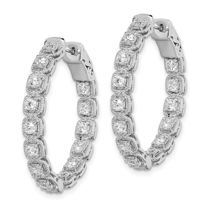 Sterlingsilber Schimmernd Rhodiniert 28 Stein 2.5mm Zirkonia in und Außen Oval Klappbar Creolen