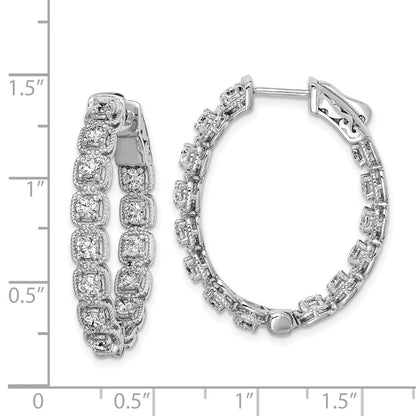 Sterlingsilber Schimmernd Rhodiniert 28 Stein 2.5mm Zirkonia in und Außen Oval Klappbar Creolen