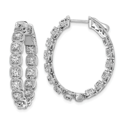Sterlingsilber Schimmernd Rhodiniert 28 Stein 2.5mm Zirkonia in und Außen Oval Klappbar Creolen