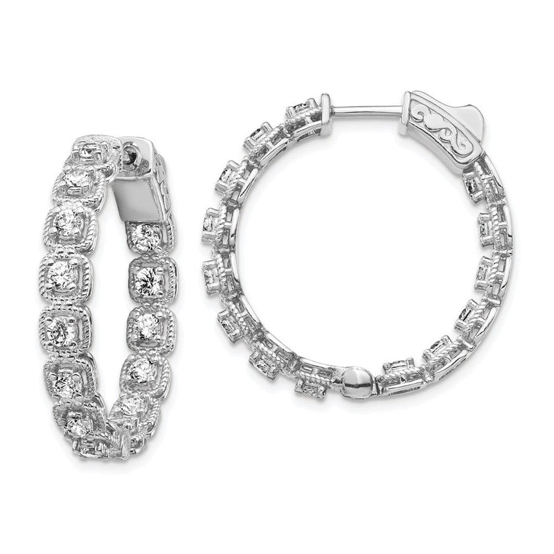 Sterlingsilber Schimmernd Rhodiniert 28 Stein 2.5mm Zirkonia in und Außen Rund Klappbar Creolen