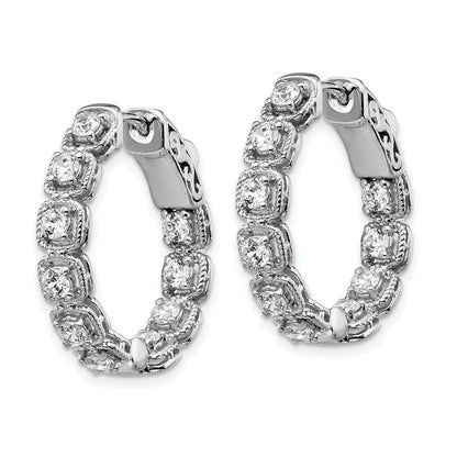 Sterlingsilber Schimmernd Rhodiniert 20 Stein 2.5mm Zirkonia in und Außen Oval Klappbar Creolen