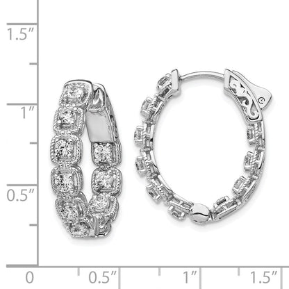 Sterlingsilber Schimmernd Rhodiniert 20 Stein 2.5mm Zirkonia in und Außen Oval Klappbar Creolen