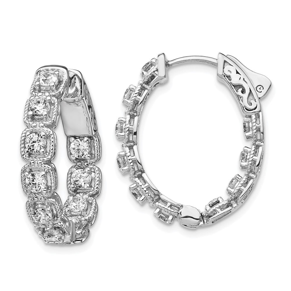 Sterlingsilber Schimmernd Rhodiniert 20 Stein 2.5mm Zirkonia in und Außen Oval Klappbar Creolen
