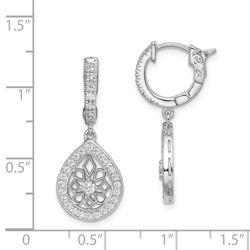 Sterlingsilber Schimmernd Rhodiniert 64 Stein Zirkonia Tropfen Hängend Klappbar Creolen