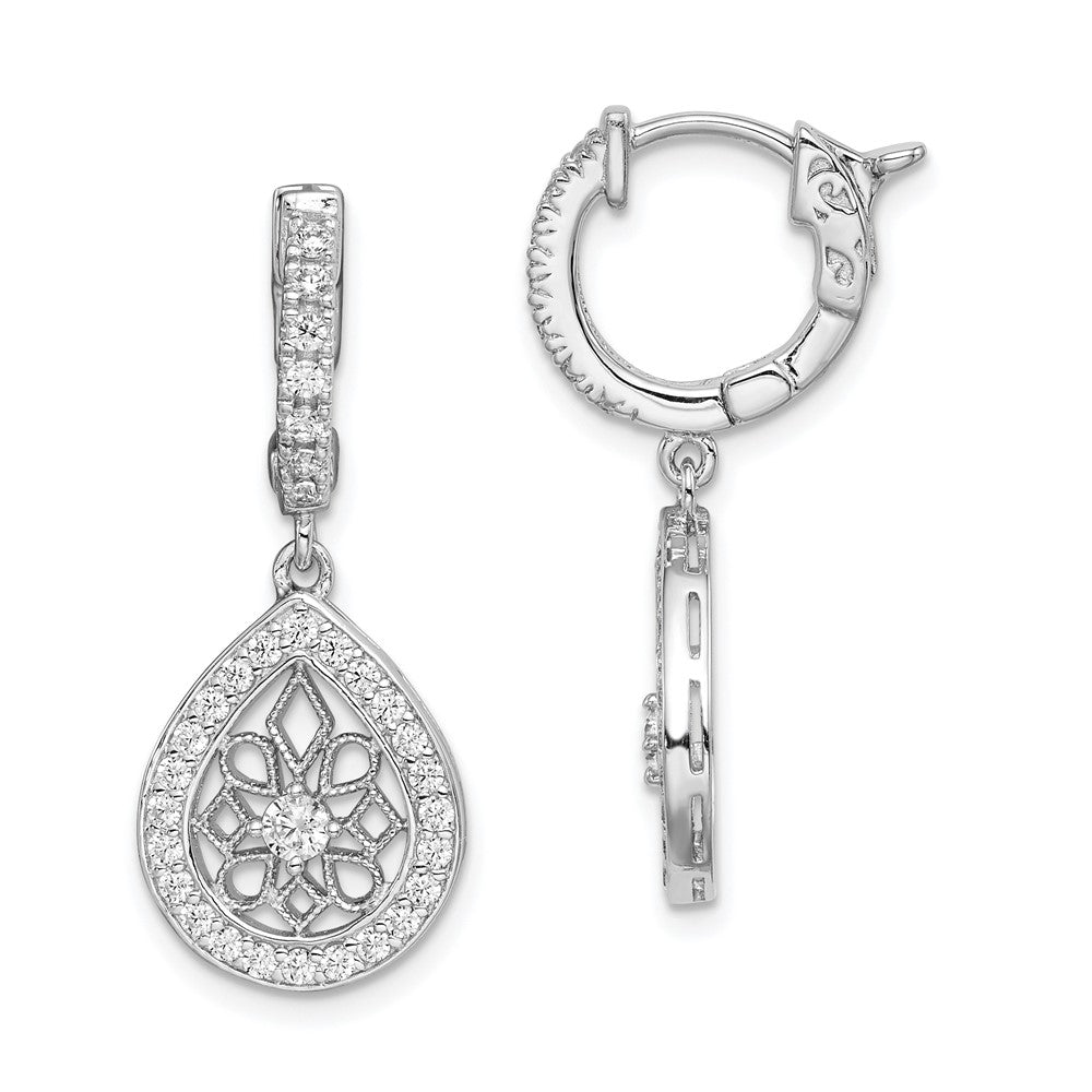 Sterlingsilber Schimmernd Rhodiniert 64 Stein Zirkonia Tropfen Hängend Klappbar Creolen