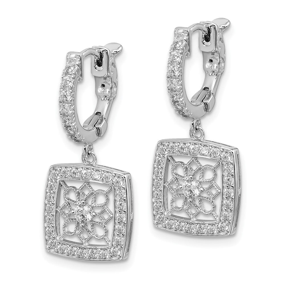 Sterlingsilber Schimmernd Rhodiniert 64 Stein Zirkonia Quadratisch Hängend Klappbar Creolen