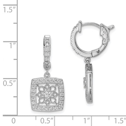 Sterlingsilber Schimmernd Rhodiniert 64 Stein Zirkonia Quadratisch Hängend Klappbar Creolen