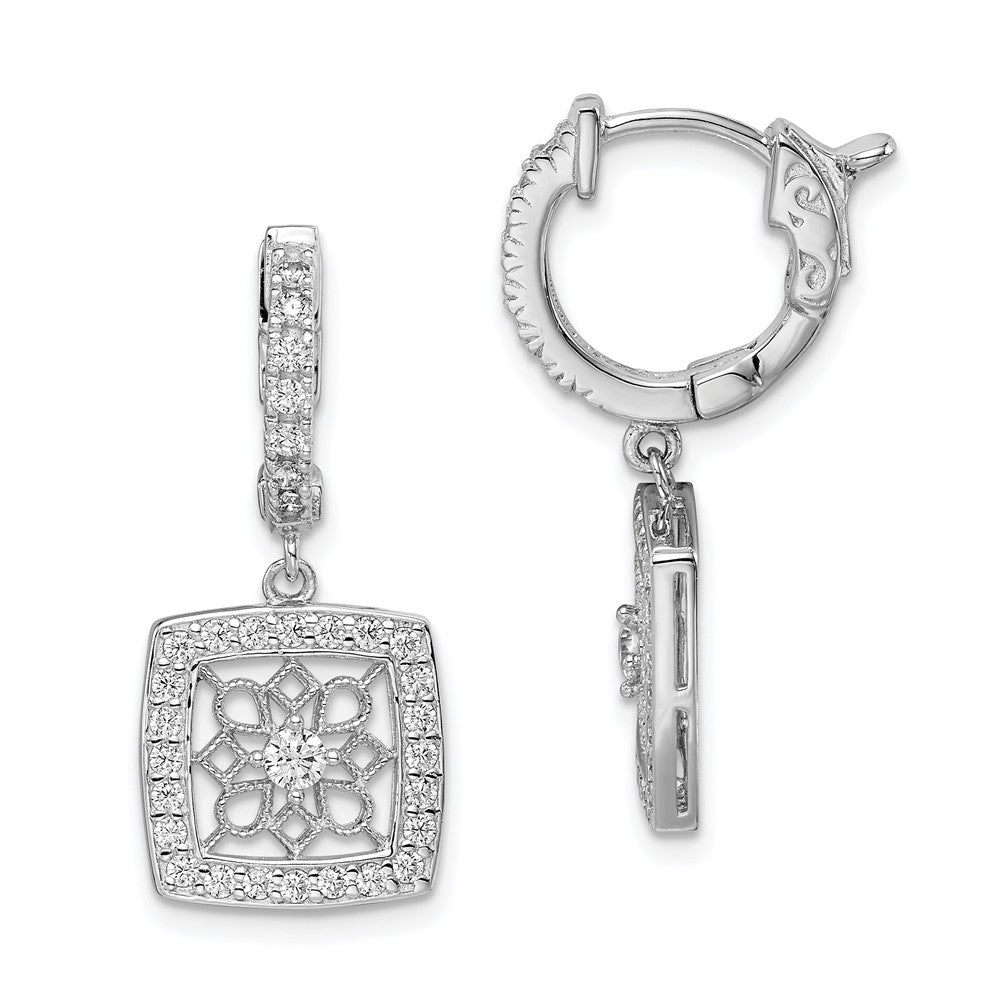 Sterlingsilber Schimmernd Rhodiniert 64 Stein Zirkonia Quadratisch Hängend Klappbar Creolen