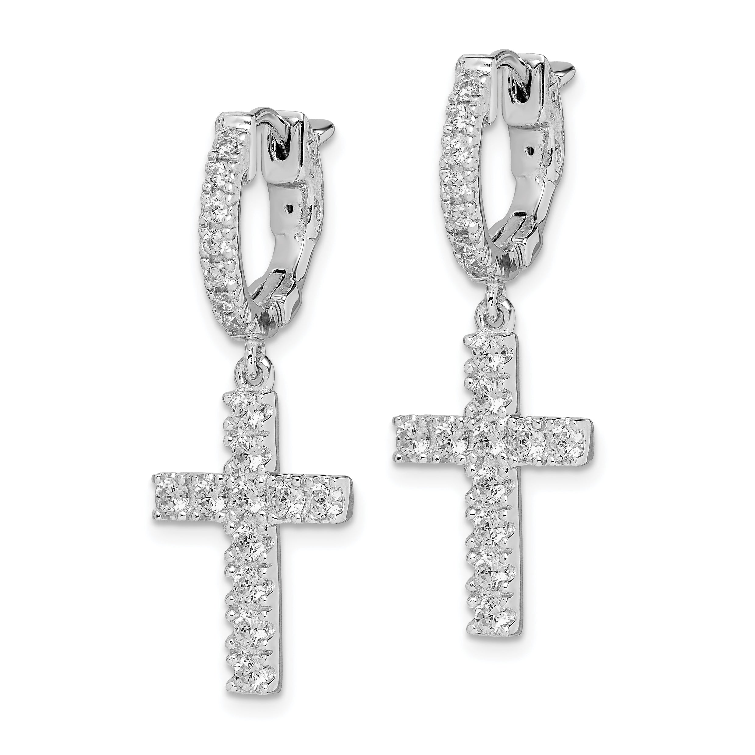 Sterlingsilber Schimmernd Rhodiniert 36 Stein Zirkonia Kreuz Hängend Klappbar Creolen