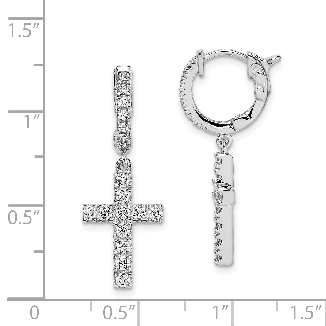 Sterlingsilber Schimmernd Rhodiniert 36 Stein Zirkonia Kreuz Hängend Klappbar Creolen