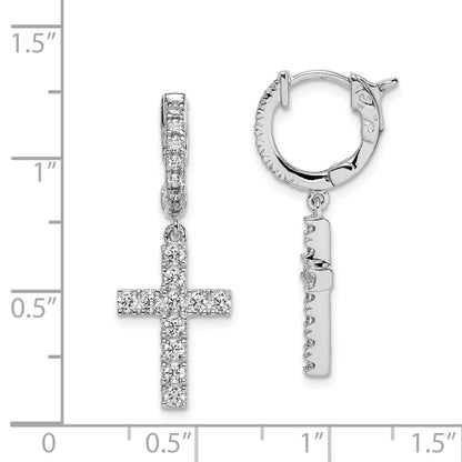 Sterlingsilber Schimmernd Rhodiniert 36 Stein Zirkonia Kreuz Hängend Klappbar Creolen