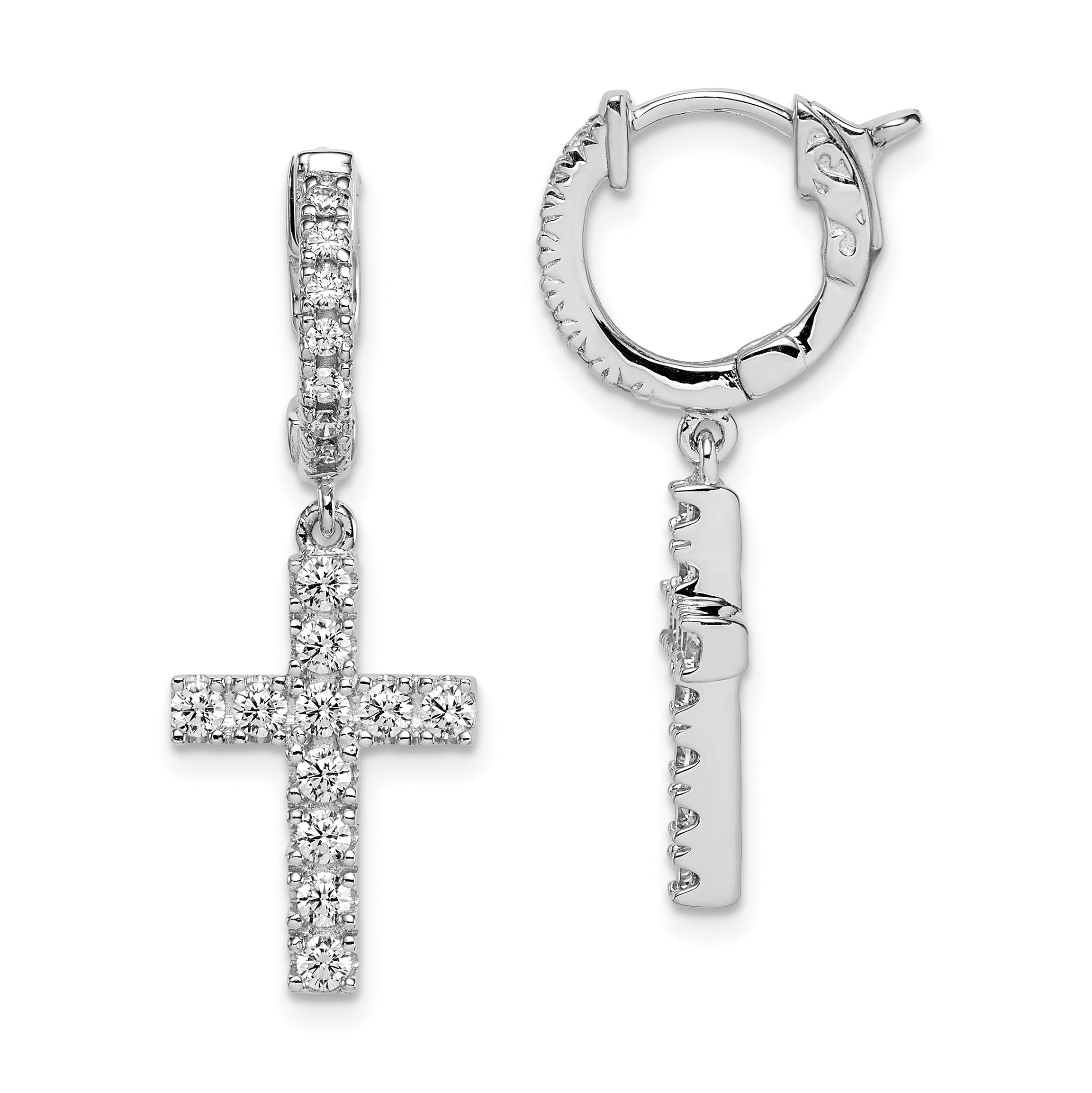 Sterlingsilber Schimmernd Rhodiniert 36 Stein Zirkonia Kreuz Hängend Klappbar Creolen