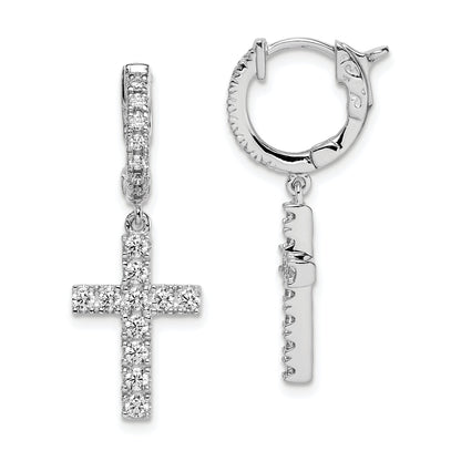 Sterlingsilber Schimmernd Rhodiniert 36 Stein Zirkonia Kreuz Hängend Klappbar Creolen