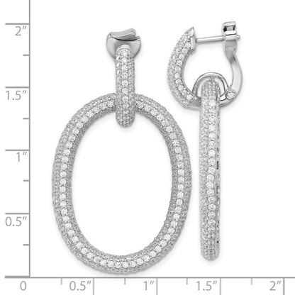 Sterlingsilber Rhodiniert Zirkonia Oval Klappbar Creole Ohrhänger