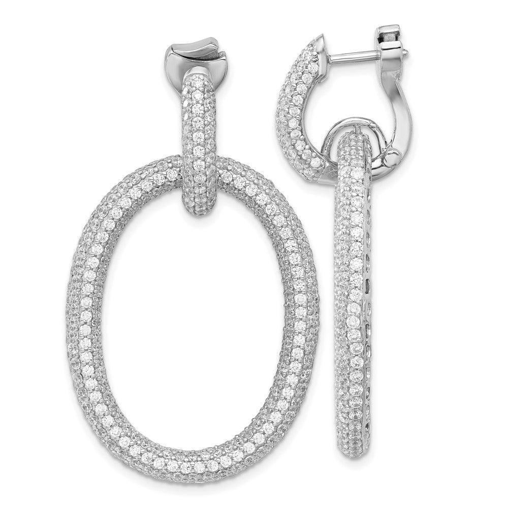 Sterlingsilber Rhodiniert Zirkonia Oval Klappbar Creole Ohrhänger