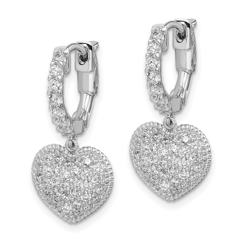 Sterlingsilber Schimmernd Rhodiniert 86 Stein Zirkonia Pavé Herz Hängend Klappbar Creolen