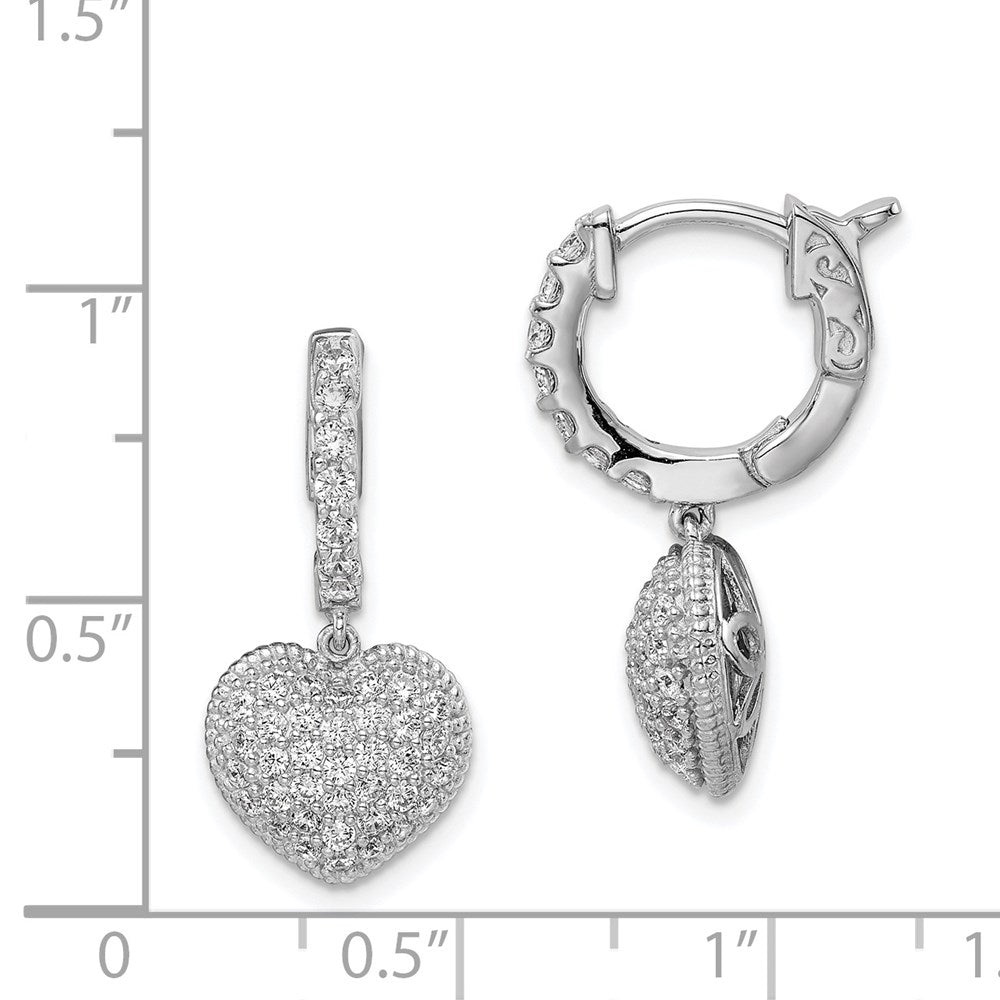 Sterlingsilber Schimmernd Rhodiniert 86 Stein Zirkonia Pavé Herz Hängend Klappbar Creolen