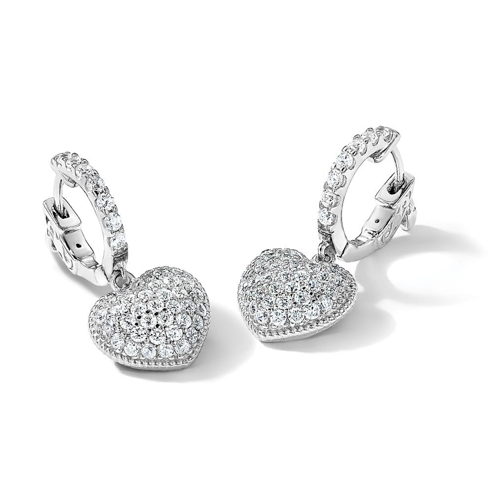 Sterlingsilber Schimmernd Rhodiniert 86 Stein Zirkonia Pavé Herz Hängend Klappbar Creolen