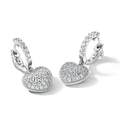 Sterlingsilber Schimmernd Rhodiniert 86 Stein Zirkonia Pavé Herz Hängend Klappbar Creolen