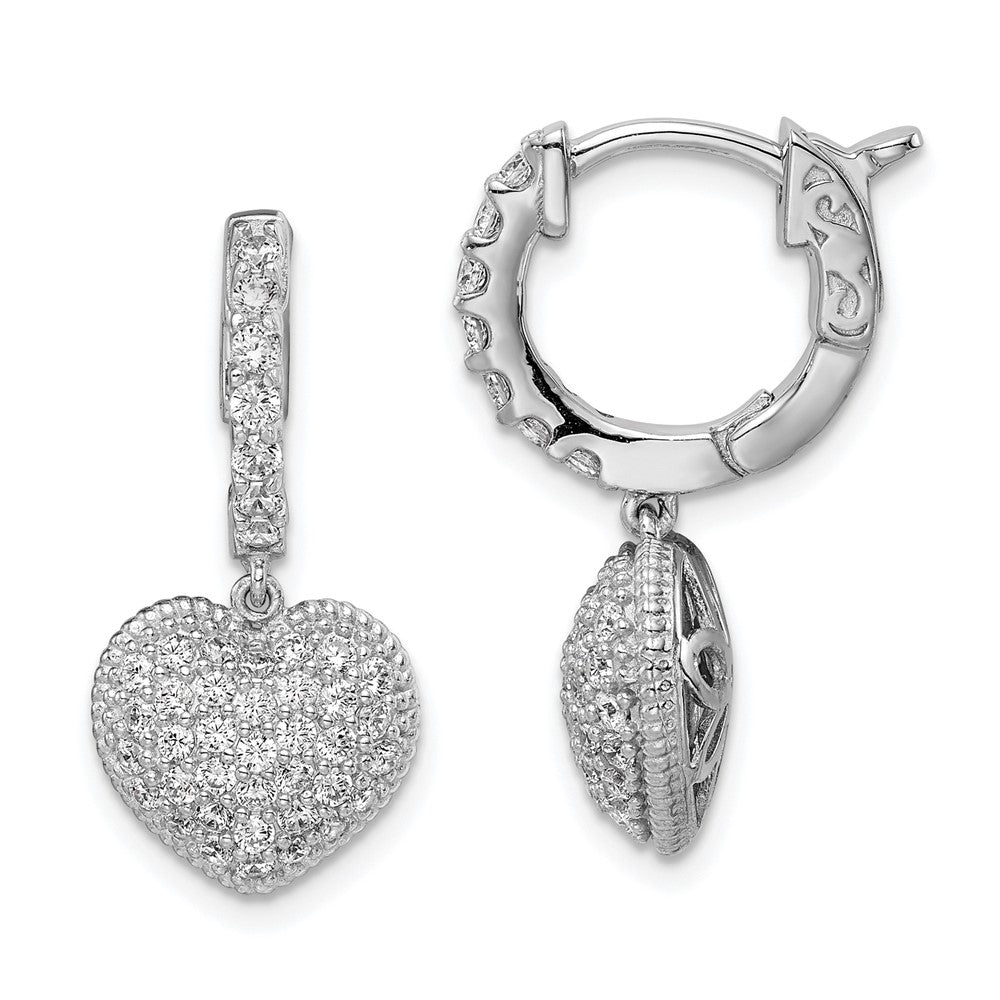 Sterlingsilber Schimmernd Rhodiniert 86 Stein Zirkonia Pavé Herz Hängend Klappbar Creolen
