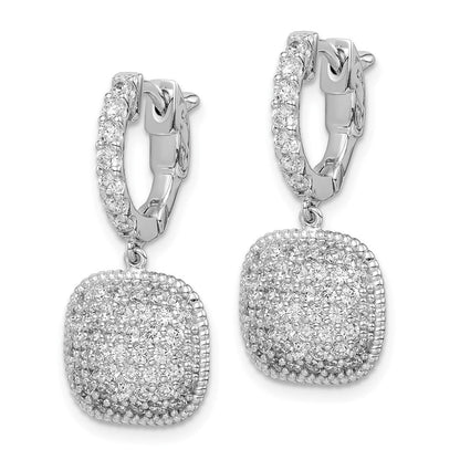 Sterlingsilber Schimmernd Rhodiniert 88 Stein Zirkonia Pavé Quadratisch Hängend Klappbar Creolen