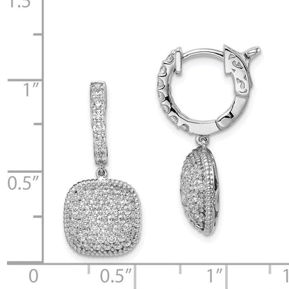 Sterlingsilber Schimmernd Rhodiniert 88 Stein Zirkonia Pavé Quadratisch Hängend Klappbar Creolen
