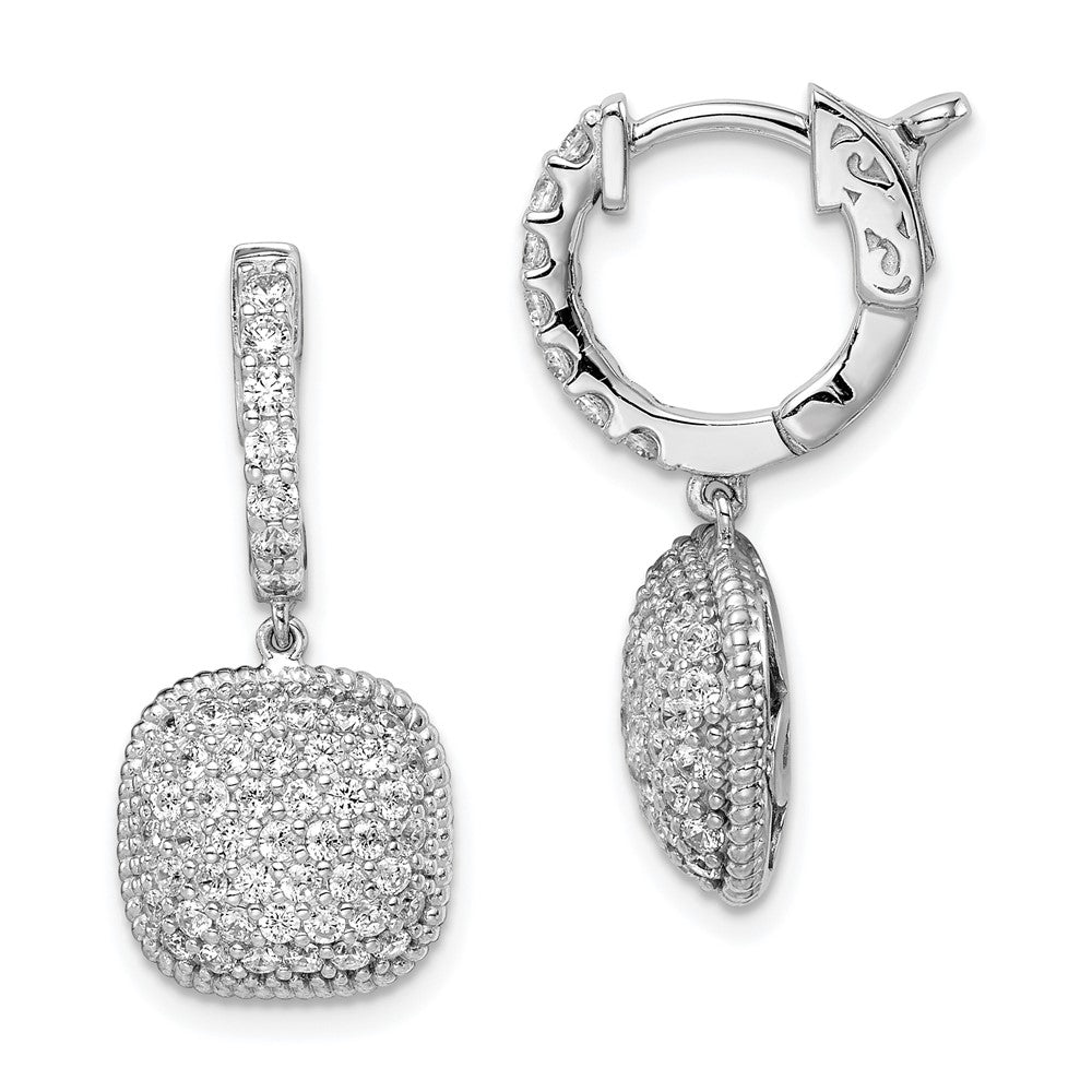 Sterlingsilber Schimmernd Rhodiniert 88 Stein Zirkonia Pavé Quadratisch Hängend Klappbar Creolen