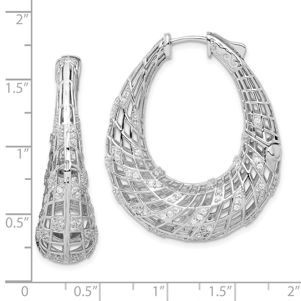 Sterlingsilber Rhodiniert Zirkonia Oval Klappbar Creolen