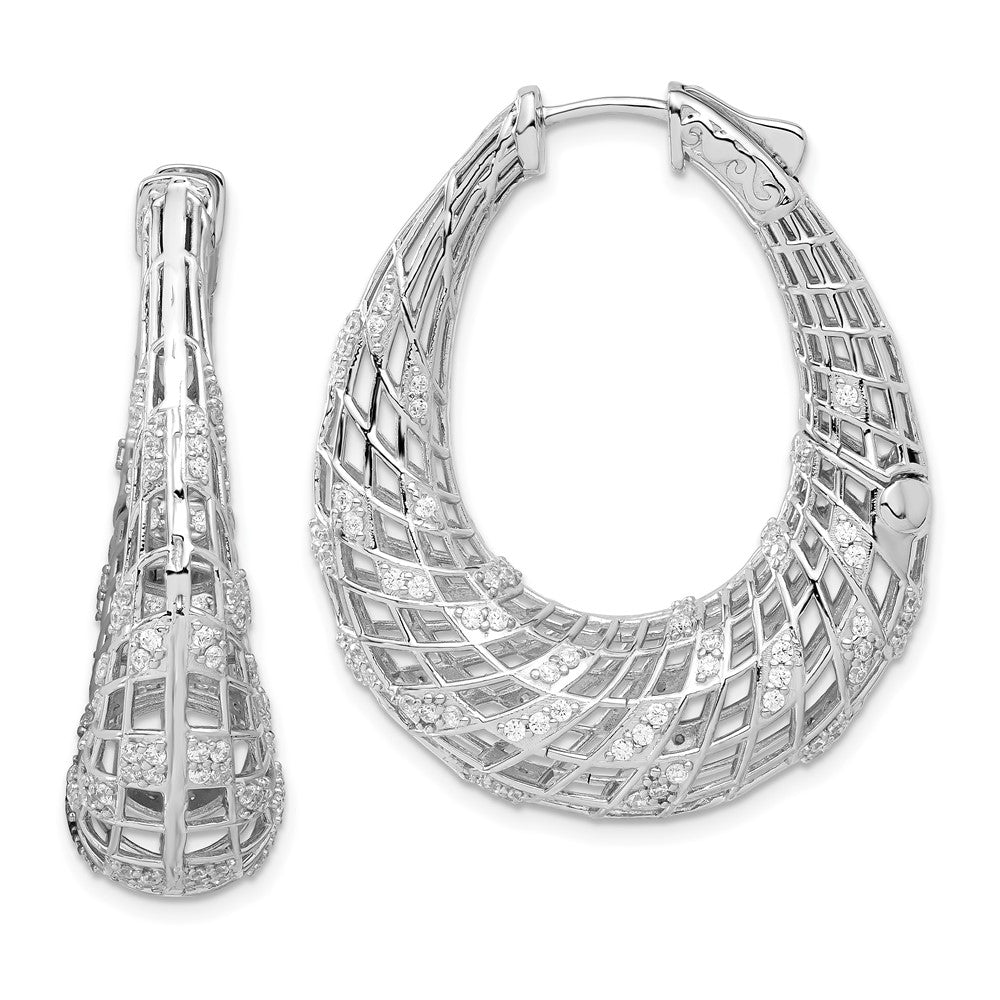 Sterlingsilber Rhodiniert Zirkonia Oval Klappbar Creolen