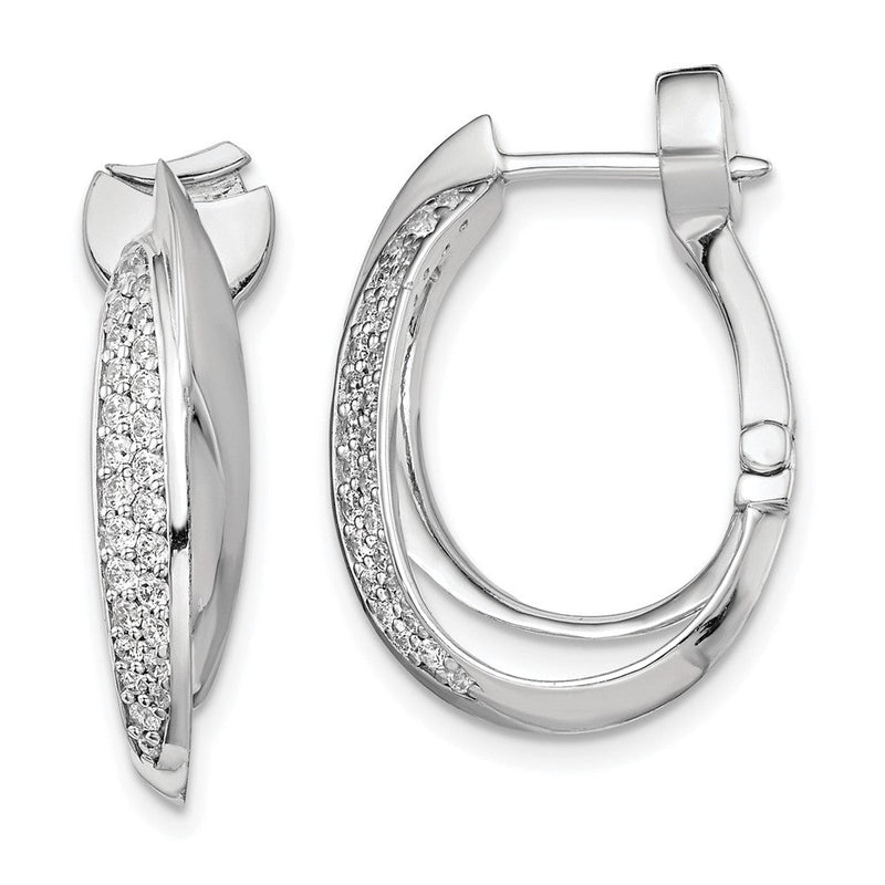 Sterlingsilber Schimmernd Rhodiniert 56 Stein Pavé Zirkonia Doppelt Gedreht Oval Klappbar Creolen