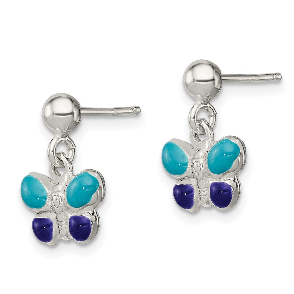 Sterlingsilber Poliert Blau & Lila Emailliert Schmetterling Kinder Stecker Ohrhänger