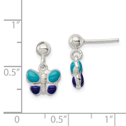 Sterlingsilber Poliert Blau & Lila Emailliert Schmetterling Kinder Stecker Ohrhänger
