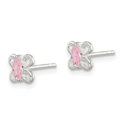 Sterlingsilber Poliert Rosa Zirkonia Schmetterling Kinder Ohrstecker