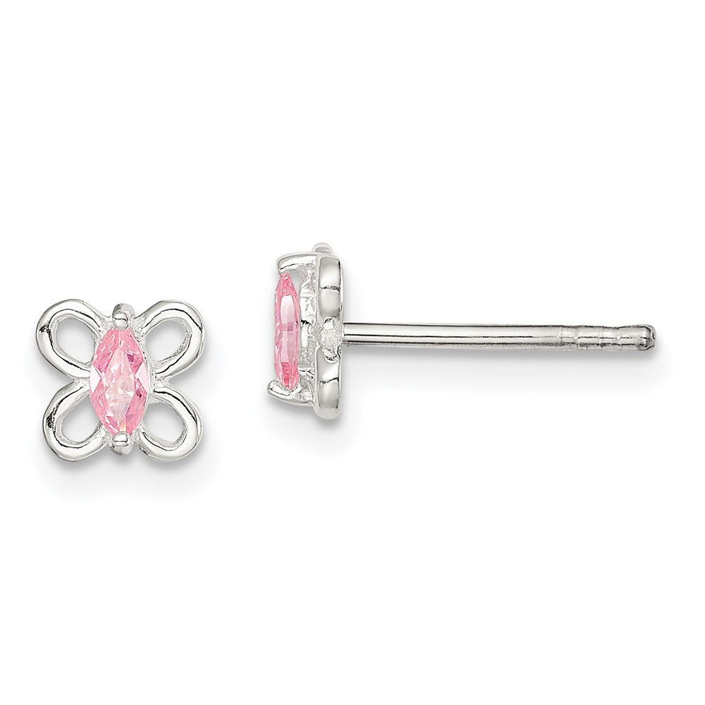 Sterlingsilber Poliert Rosa Zirkonia Schmetterling Kinder Ohrstecker