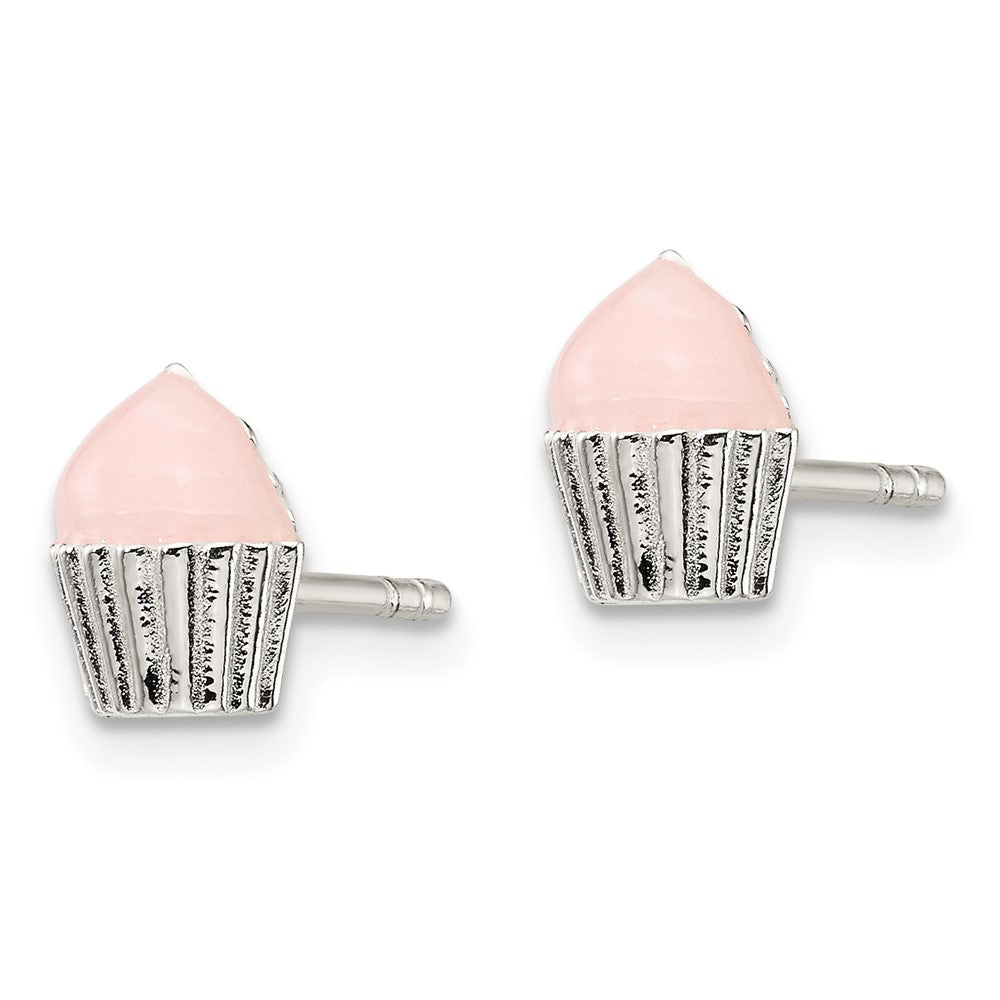 Sterlingsilber Poliert Rosa Emailliert Cupcake Kinder Ohrstecker