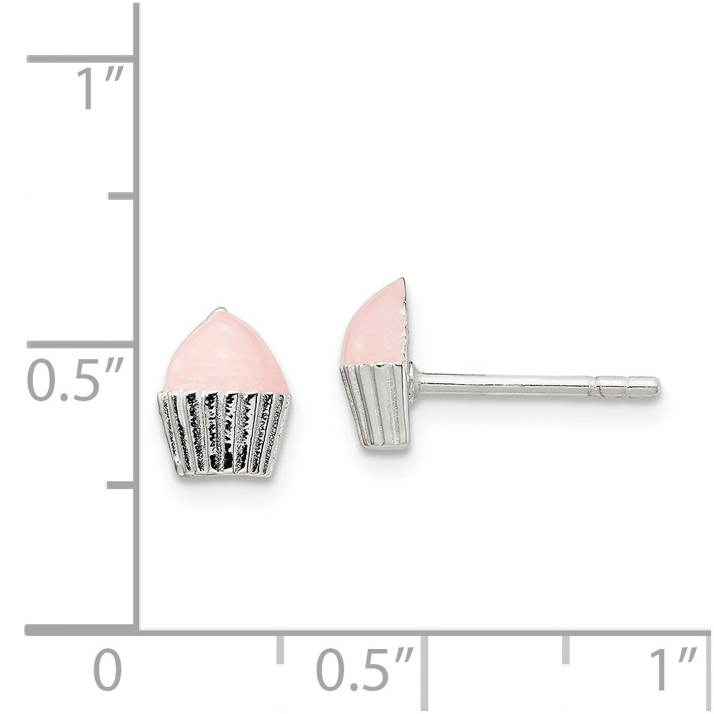 Sterlingsilber Poliert Rosa Emailliert Cupcake Kinder Ohrstecker