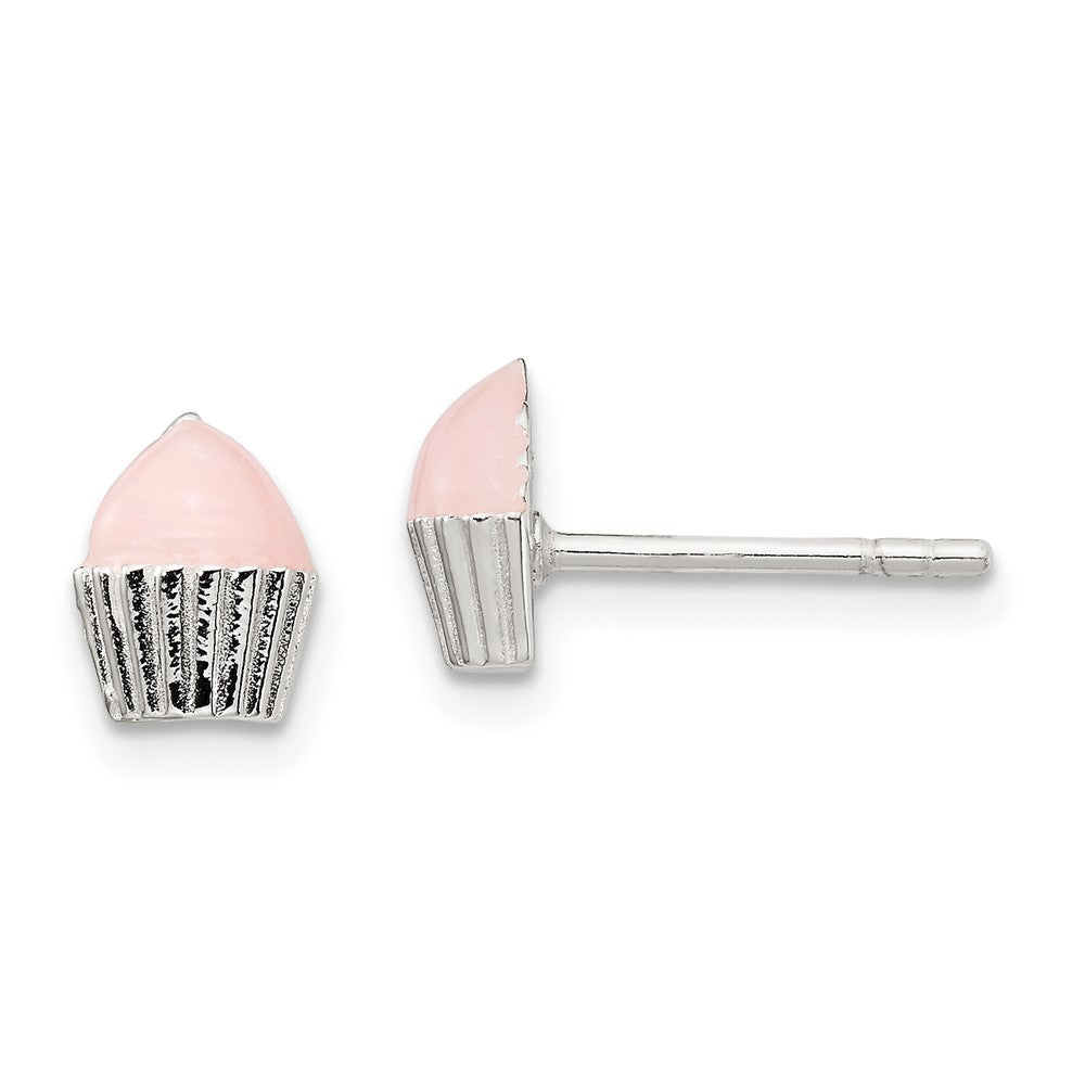 Sterlingsilber Poliert Rosa Emailliert Cupcake Kinder Ohrstecker