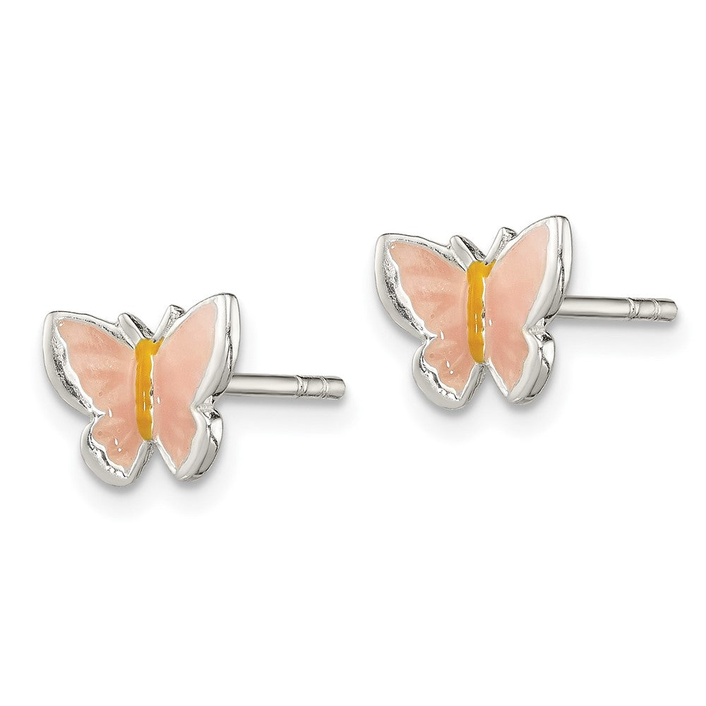 Sterlingsilber Poliert Rosa & Orange Emailliert Schmetterling Kinder Ohrstecker